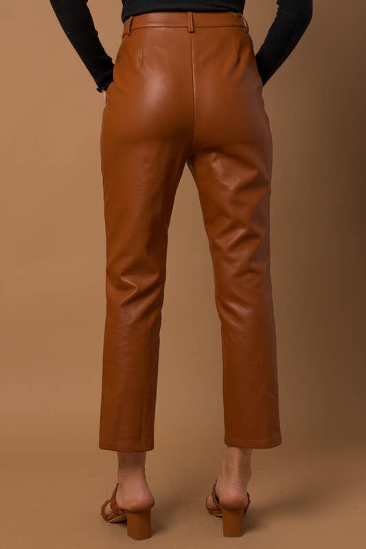 High Waisted Split Hem Vegan Leather Pants