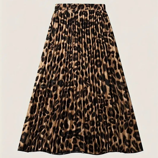 High Waisted Pleated Leopard Skirt