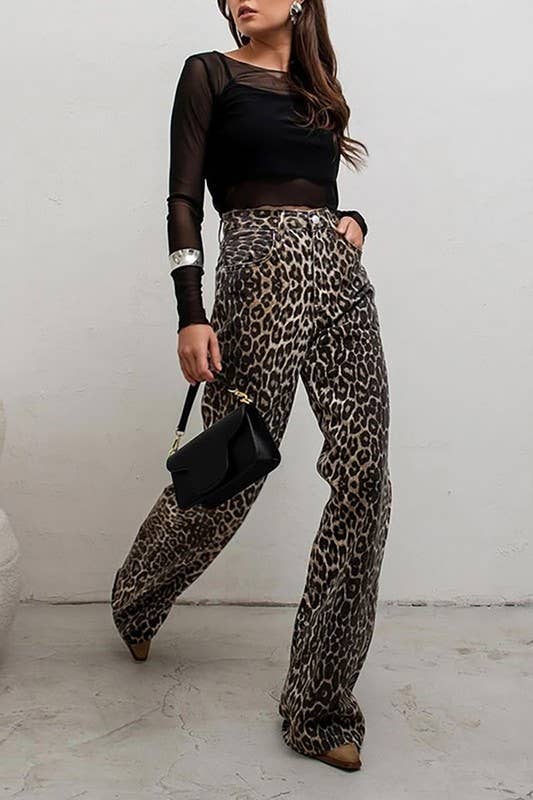 Leopard Print Wide Leg Pants