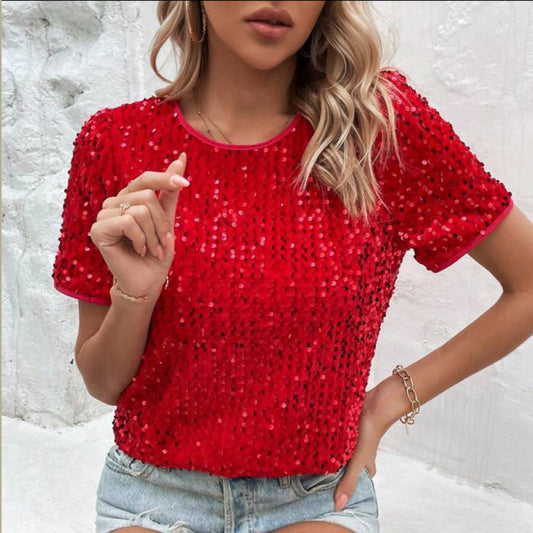 Cherry Red Sequin Blouse