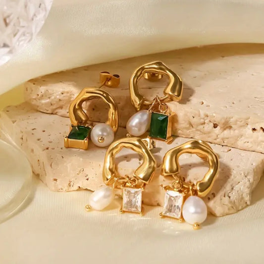 Pearl and Gem dangle earrings