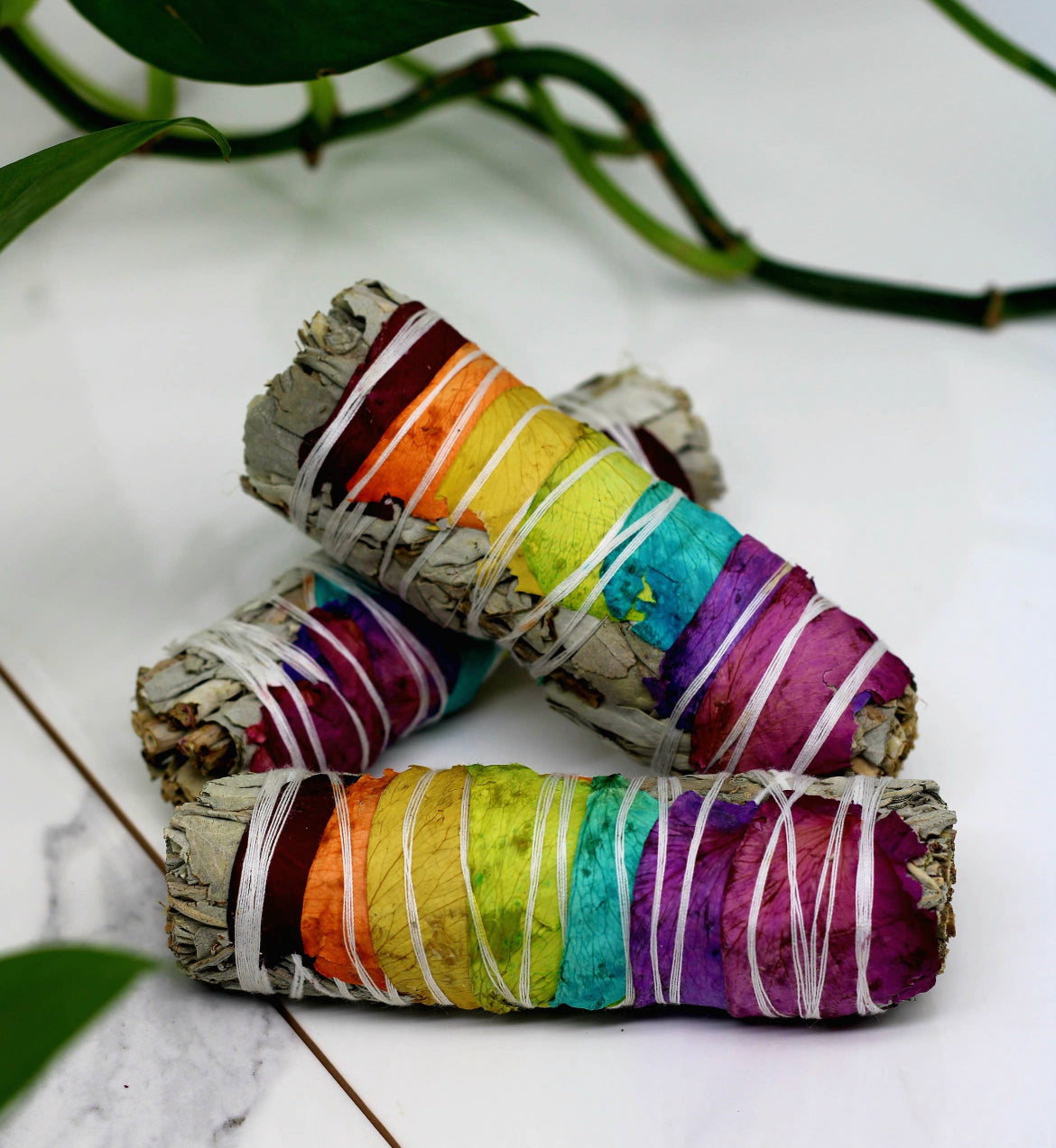 Sage Smudge Stick with Red & Yellow Rose Petals